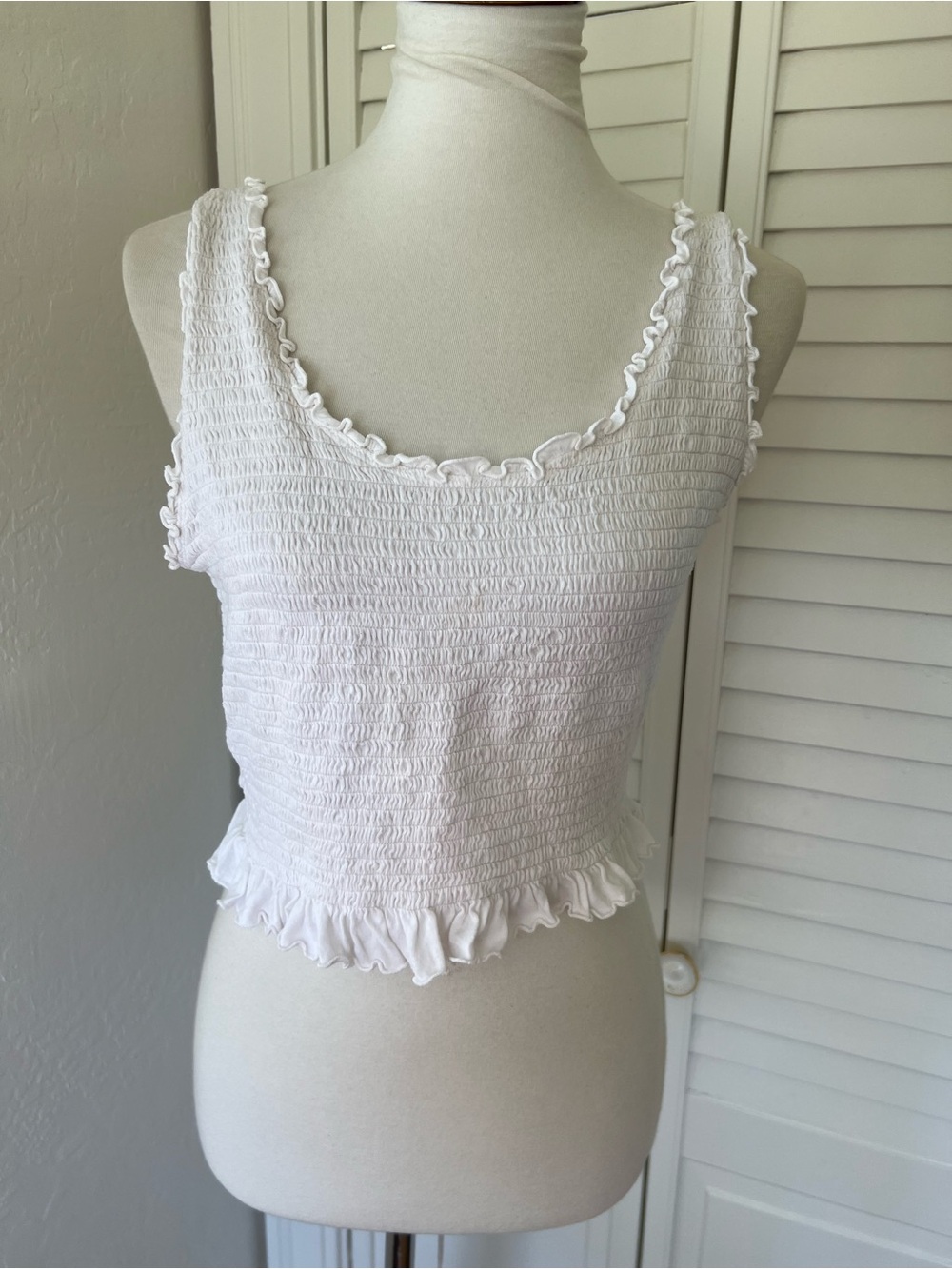 Floreat White Smocked Ruffle Crop Tank